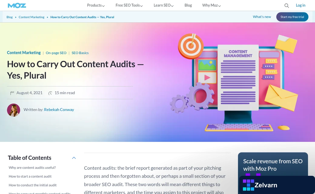 Website audit dashboard showing content analysis results