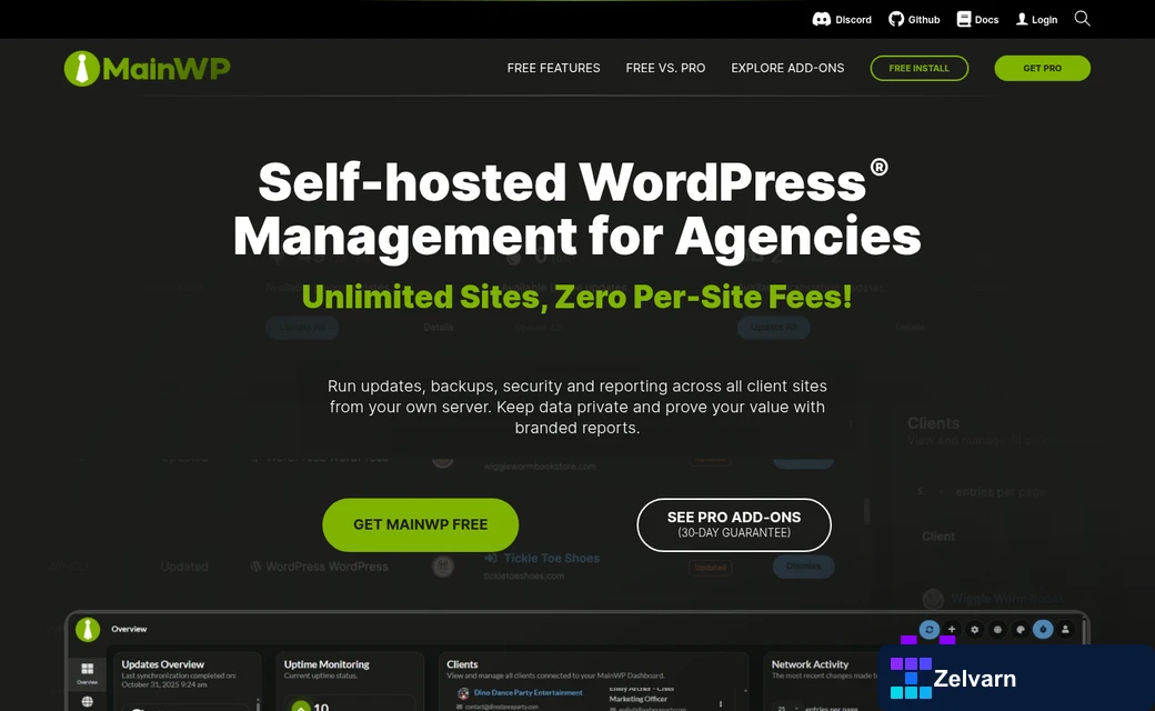 MainWP self-hosted dashboard interface overview