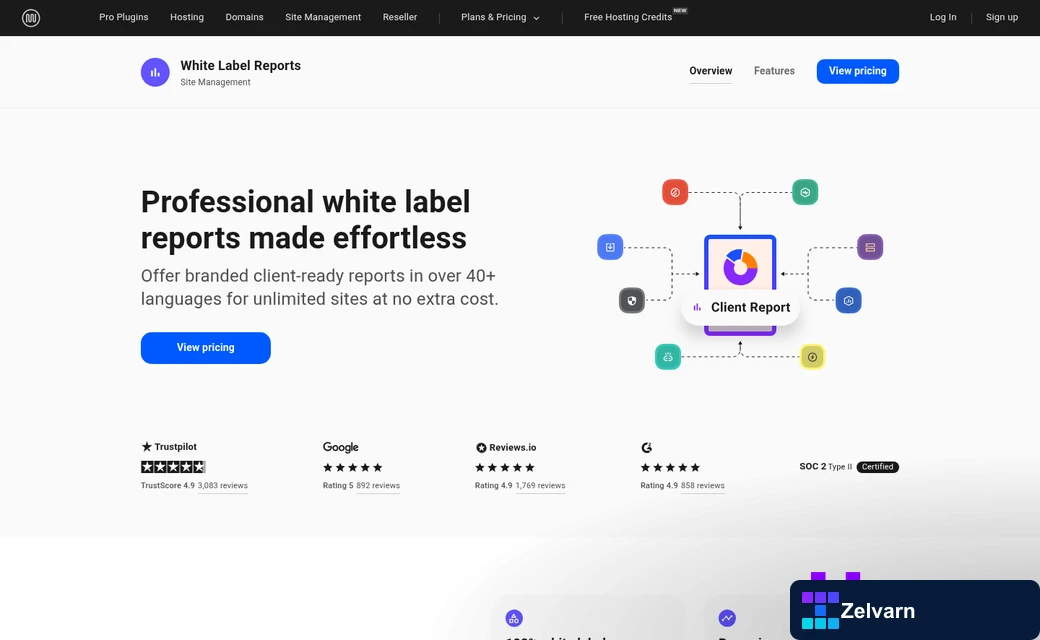 White label client report dashboard interface